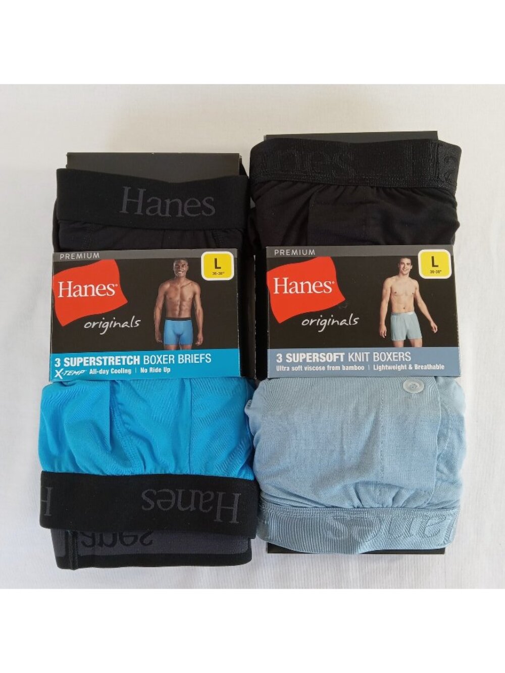 Hanes Originals LARGE 36-38" TWO 3-Packs Boxer Briefs Knit Boxers Super Stretch